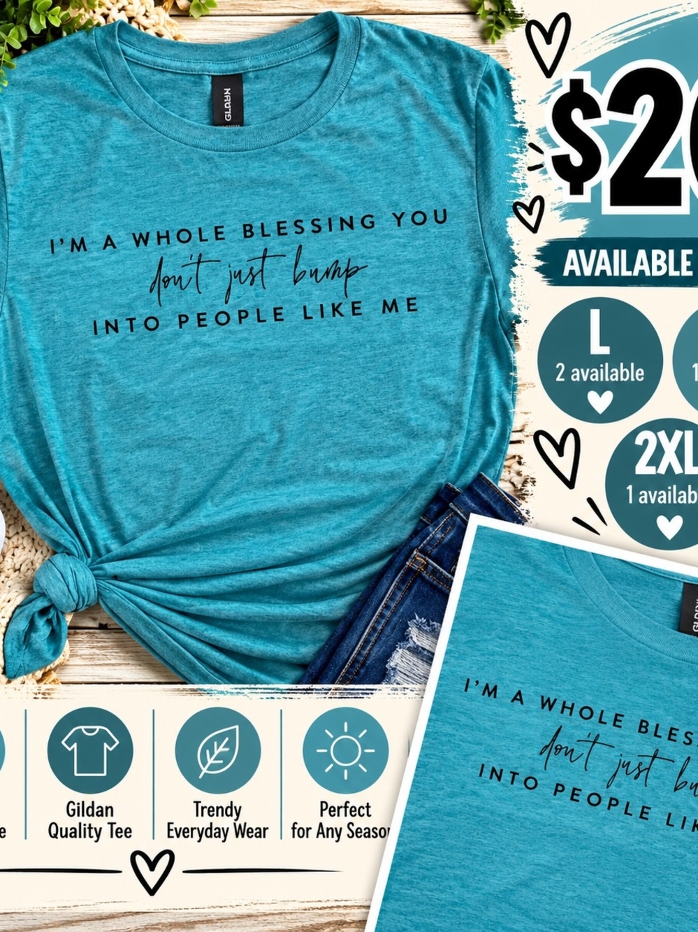 Gildan Teal Blue Graphic Tee - 'Whole Blessing'